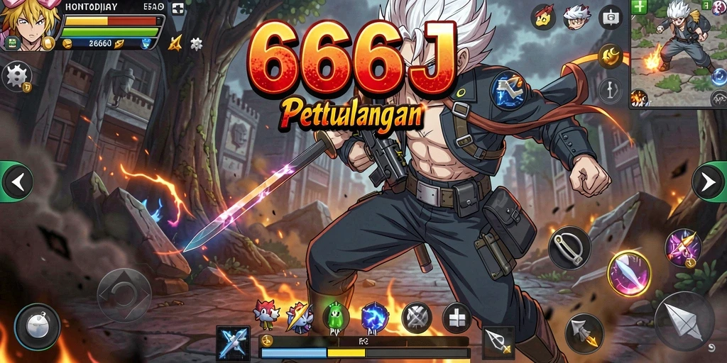 Tangkapan layar utama menampilkan aksi pertarungan di <strong>666J</strong> dengan grafis yang menawan.