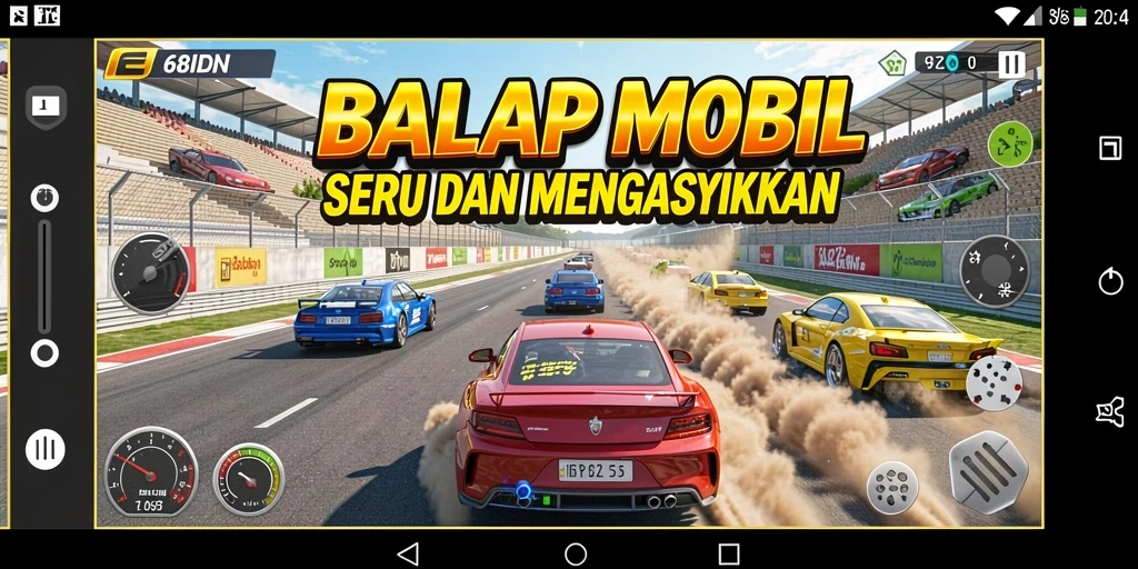 Gameplay menarik dan seru di 68IDN dengan mobil balap berwarna-warni.