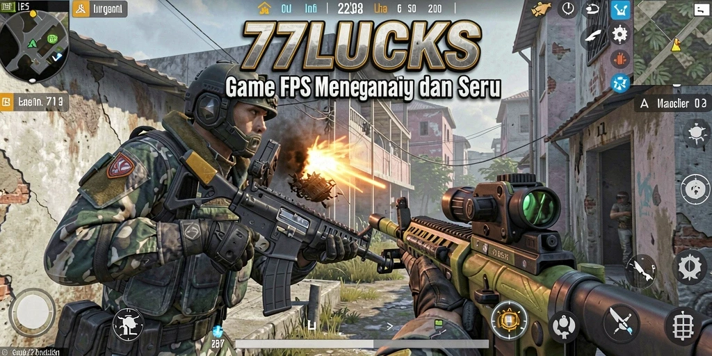 Gameplay seru dan menegangkan di dalam 77LUCKS yang menghadirkan aksi FPS.