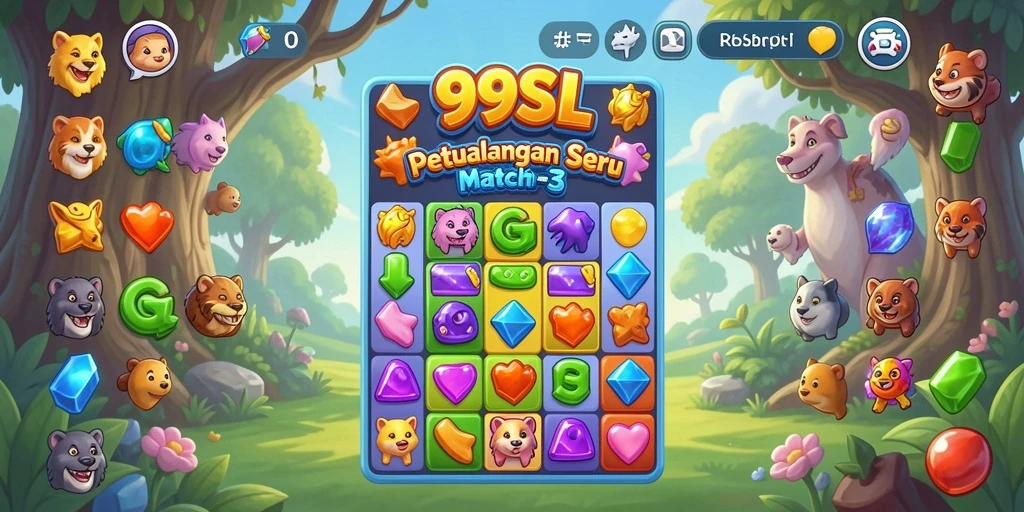Tangkapan layar permainan <strong>Match-3</strong> dengan elemen yang berwarna-warni dan menarik.