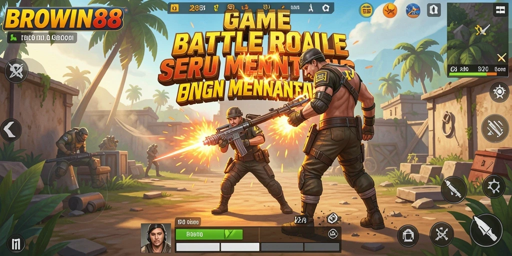Screenshot gameplay BROWIN88 dengan aksi Battle Royale yang intens.