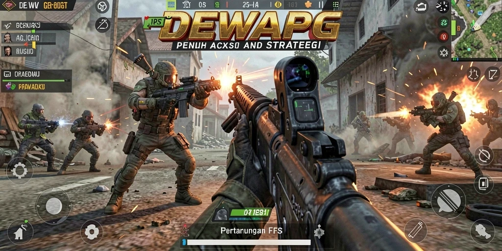 Gambar dari gameplay DEWAPG yang mendebarkan dalam pertempuran FPS.