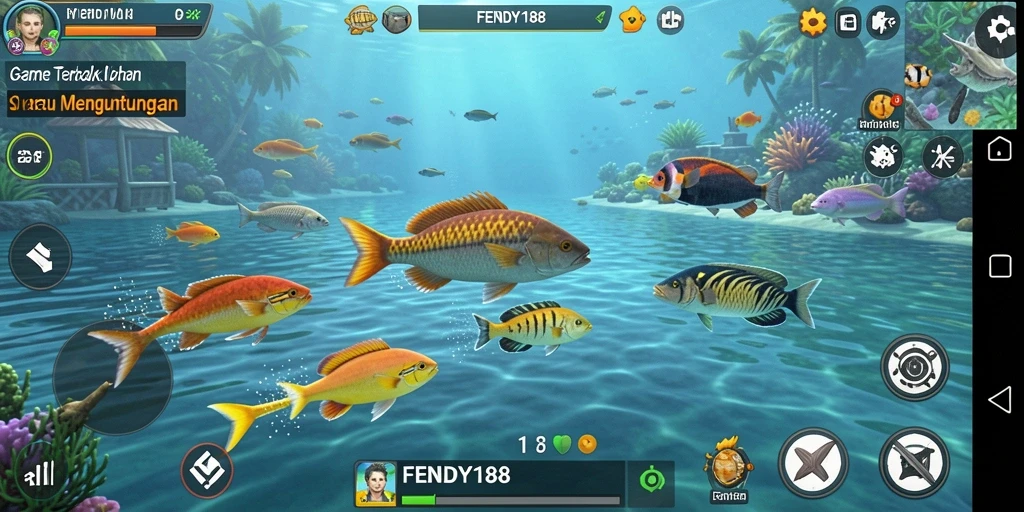 Screenshot dari gameplay seru FENDY188 dengan aksi tembak ikan.
