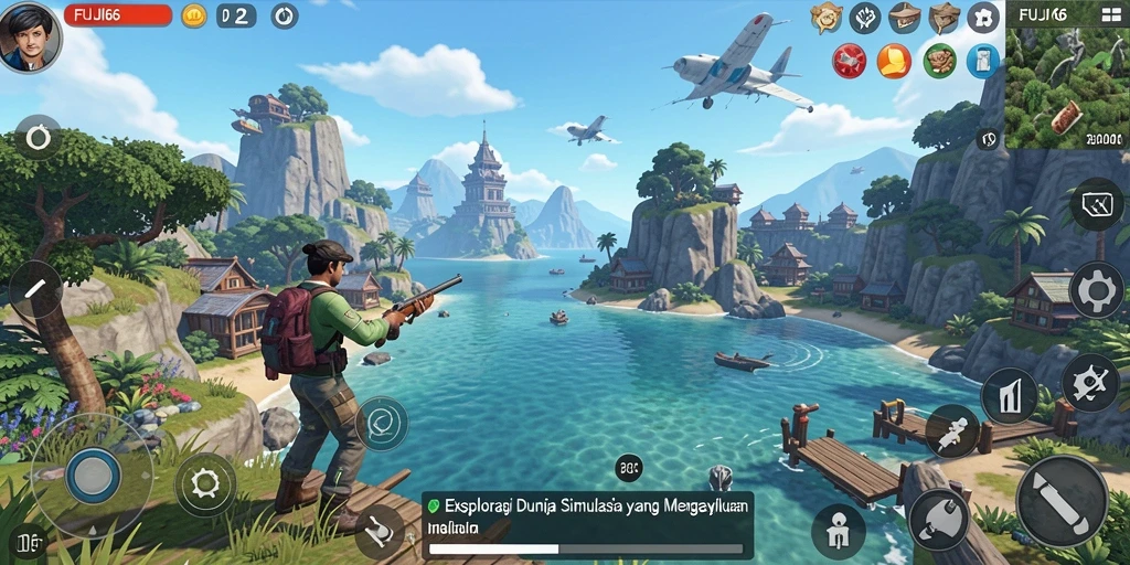 Tangkapan layar gameplay FUJI66 menampilkan eksplorasi dunia simulasi yang luas.