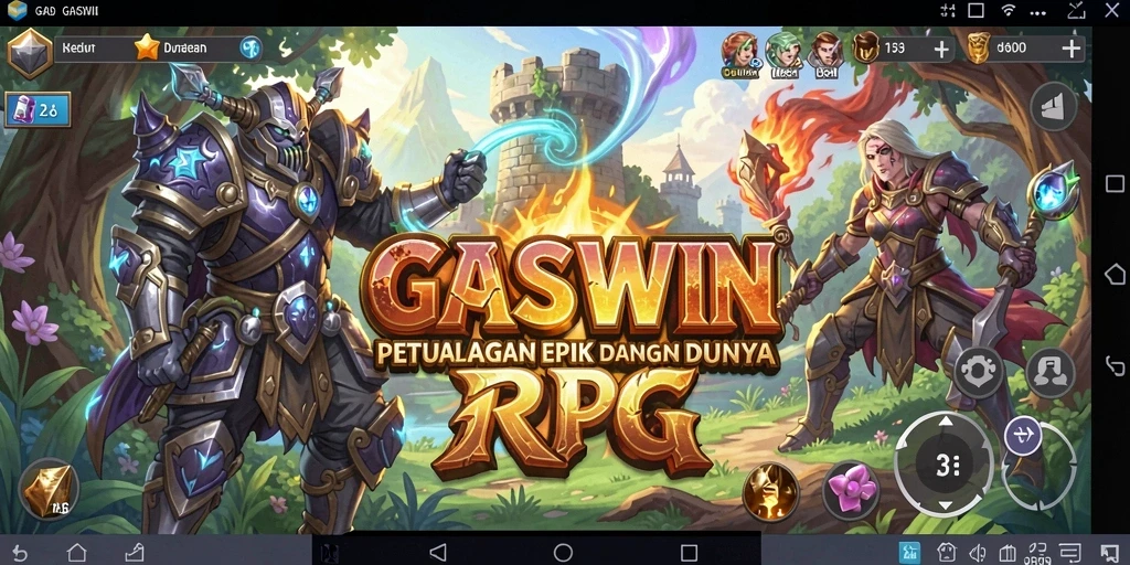 Screenshot gameplay GASWIN menampilkan pertarungan seru dalam dunia RPG.