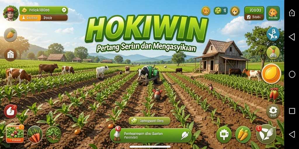 Gameplay seru di HOKIWIN menampilkan ladang subur dan panen berkualitas.