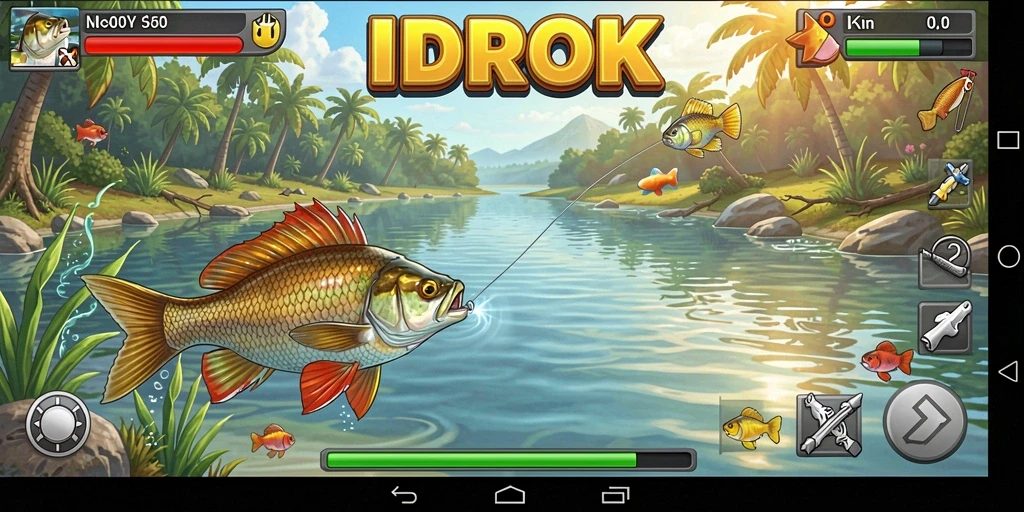 Screenshot menampilkan gameplay memancing yang mendebarkan di IDROK.