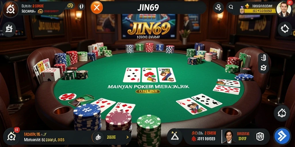 Screenshot utama JIN69 menampilkan gameplay poker yang menegangkan.