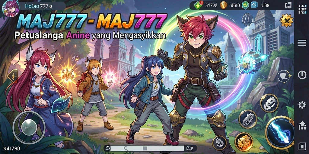 Tampilan gameplay epik dari MAJ777 dengan karakter-karakter anime yang menarik.