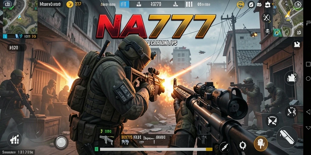 Tangkapan layar utama NA777 menunjukkan aksi pertempuran FPS yang memukau.