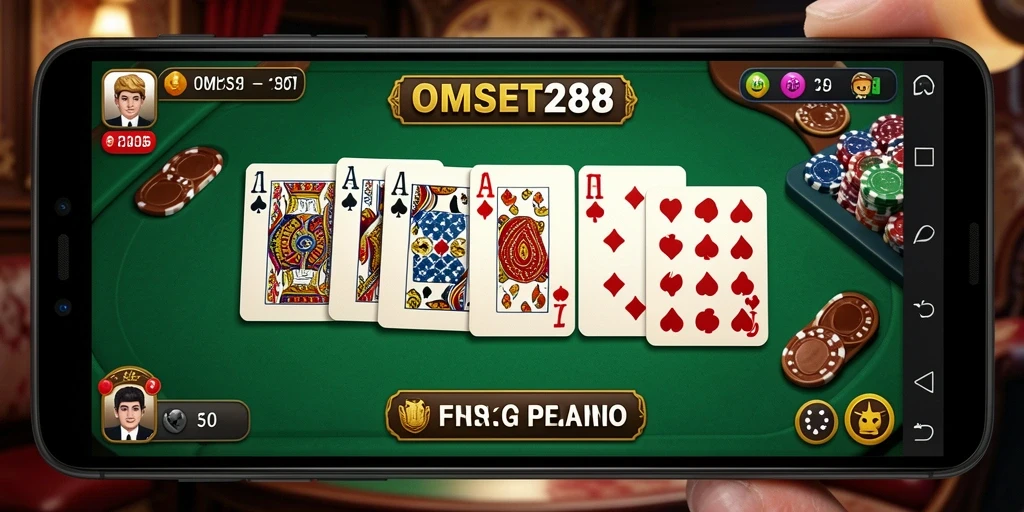 Screenshot utama OMSET288 menunjukkan gameplay seru di permainan Domino.