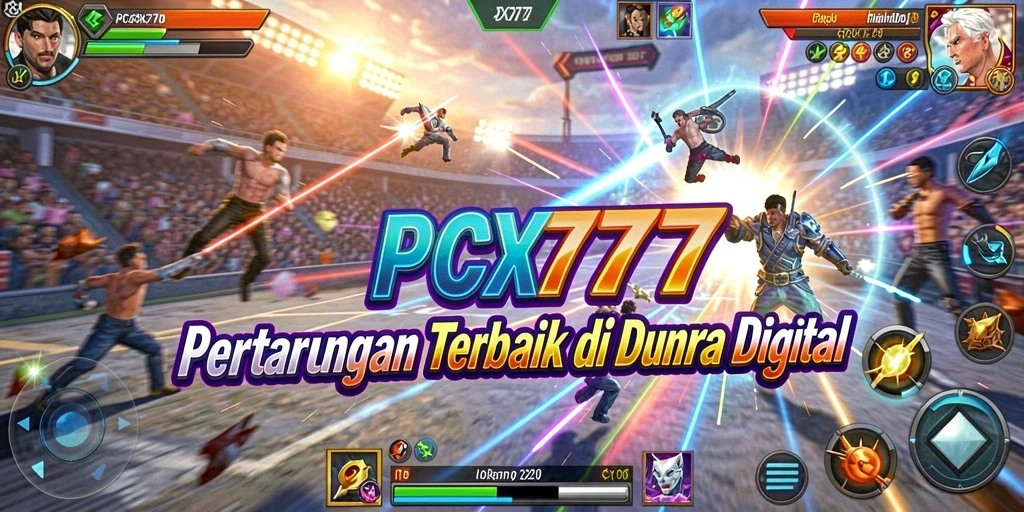 Screenshot utama PCX777 menampilkan aksi pertarungan yang mendebarkan.