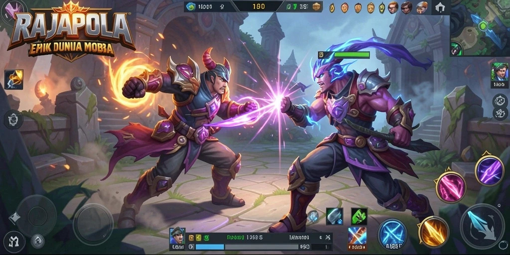 Tampilan seru dari gameplay pertarungan MOBA RAJAPOLA.