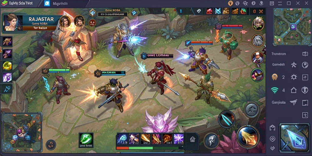 Tangkapan layar gameplay seru RAJASTAR dalam aksi MOBA.