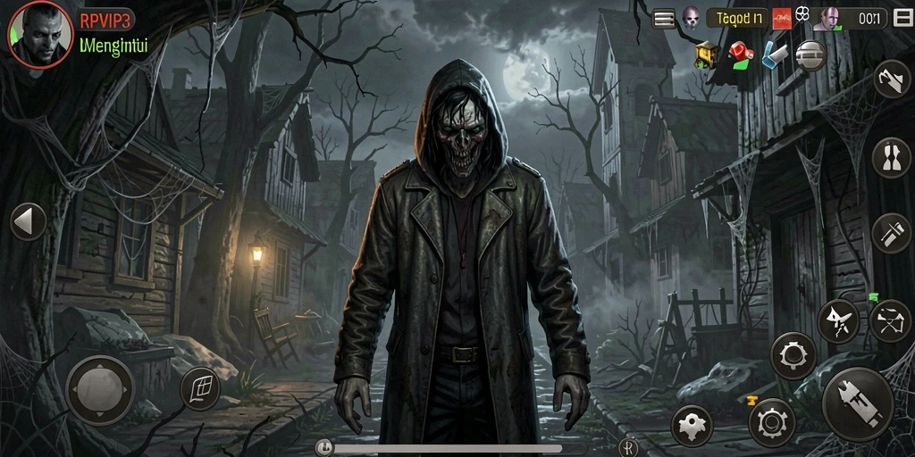 Tampilan gameplay RPVIP3 dengan suasana horor yang mencekam.