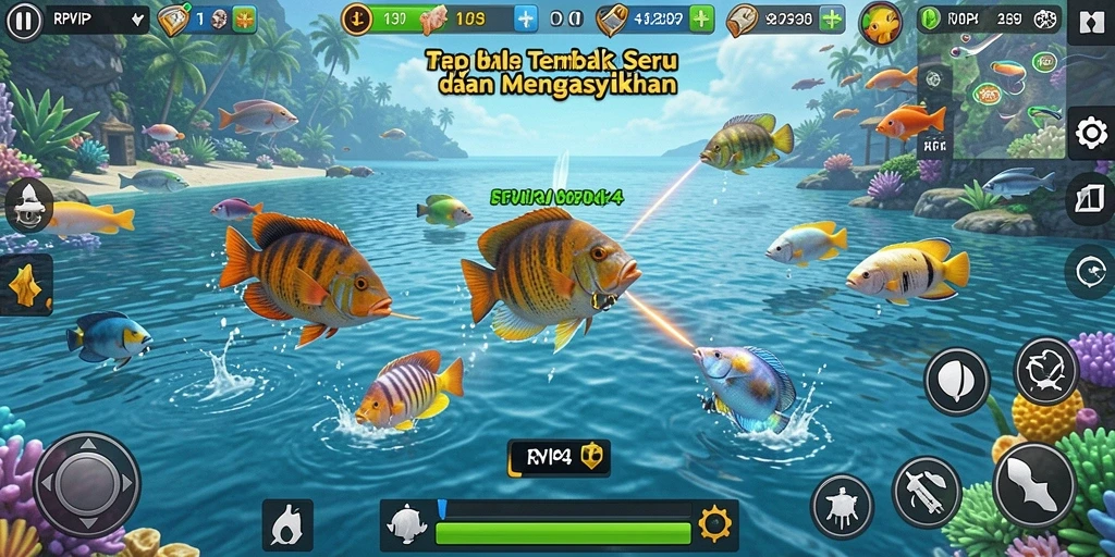Tampilan gameplay RPVIP4 dengan aksi tembak ikan yang seru.