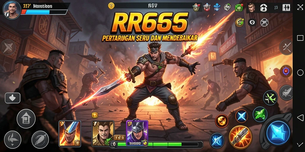 Screenshot menunjukkan pertarungan seru dan efek visual menakjubkan.