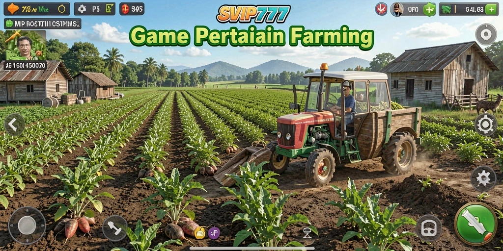 Tampilan gameplay SVIP777 dengan kebun yang indah dan tanaman beragam.